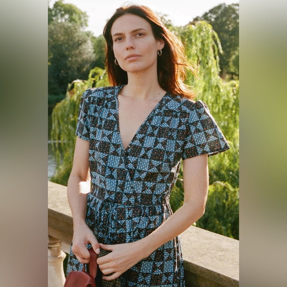 Christy Dawn Blue and Black Geometric Midi Dress - Picture 4 of 10